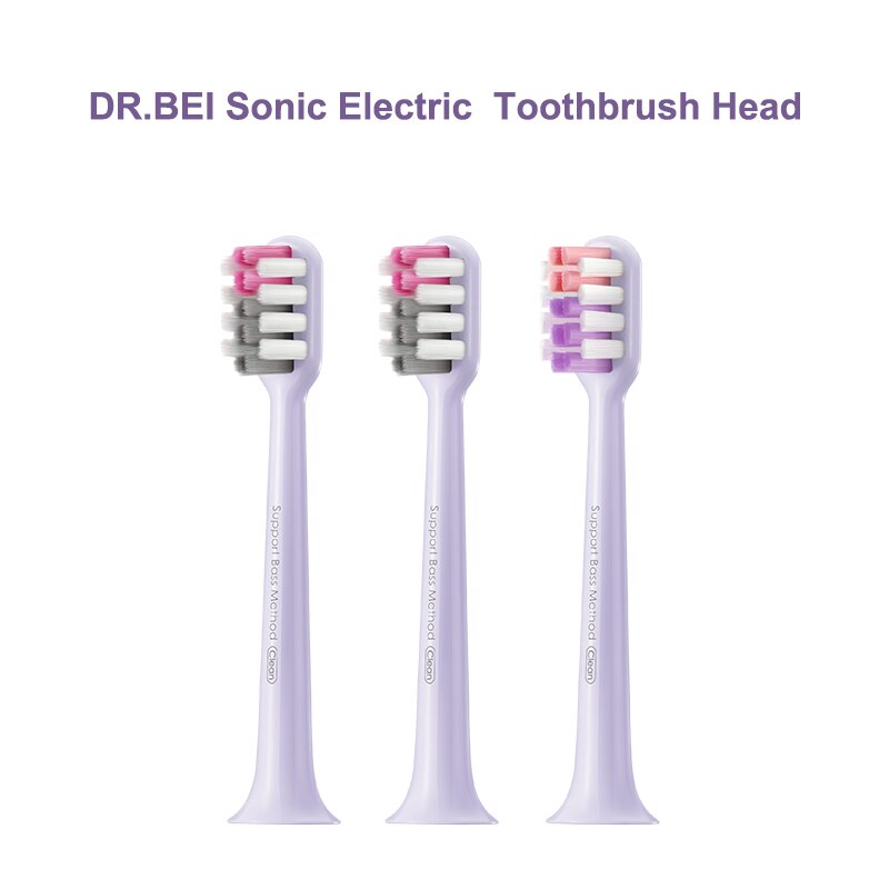 DR.BEI-cabezal de cepillo de dientes eléctrico, para BY-V12, Color negro/morado, Sónico, 3 unidades/juego, XIAOMI YOUPIN: Purple