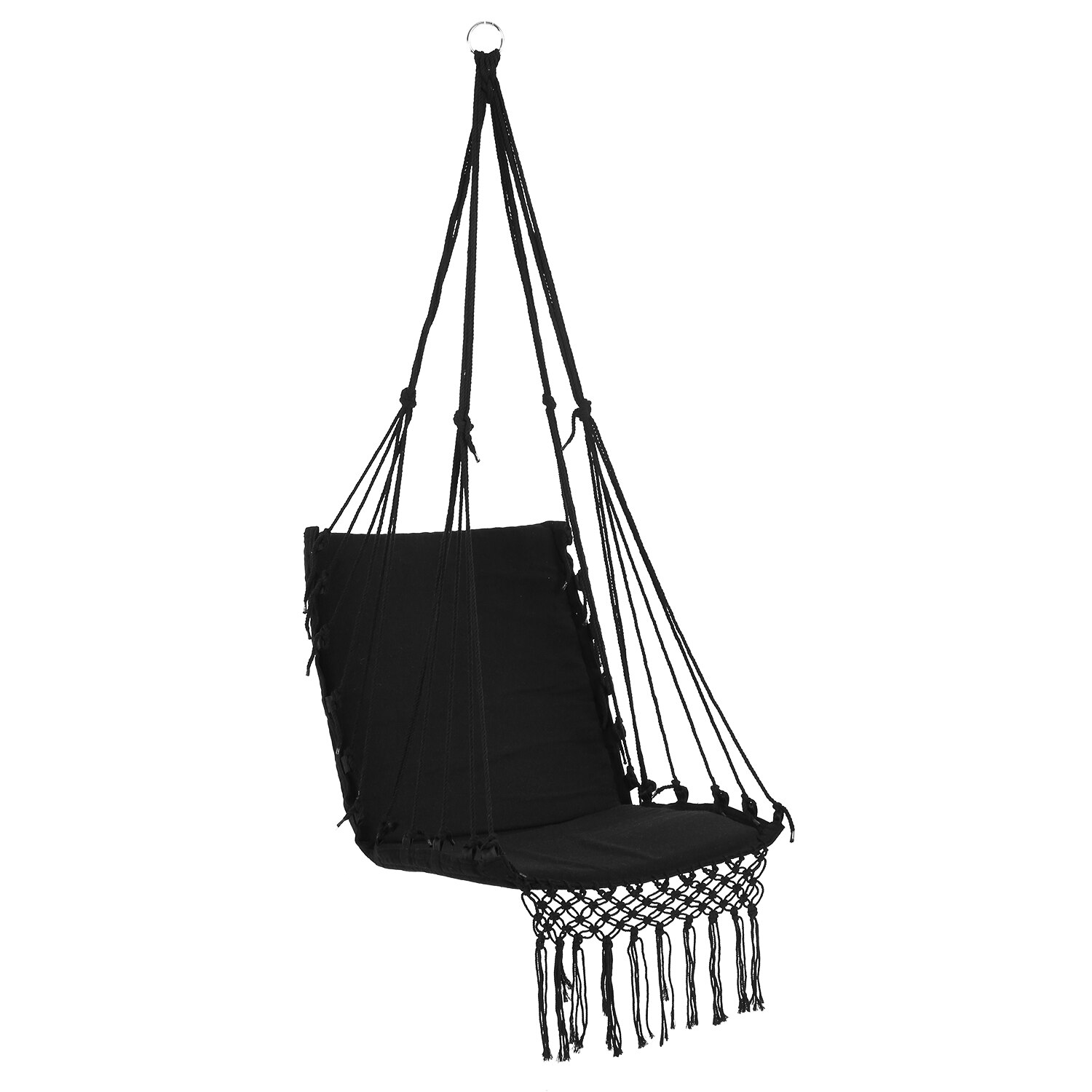 Hiking Camping Hammock Safety Hanging Hammock One Person Leisure Hamak Chair Swing Rope Outdoor Indoor Hanging Chair Garden: Black