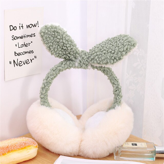 Lovely Winter Warm Bunny Ear Warmers Glitter Ears Plush Earmuffs For Women Playful Girls Ear Muffs Cold Protection Warm: Mint green