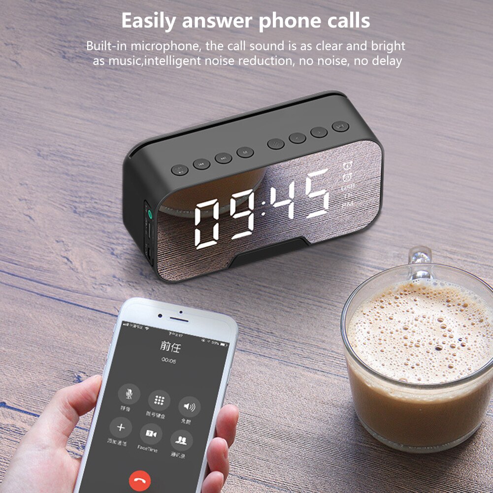 LED Mirror Alarm Clock Sound-Activated Clock Multifunction Rechargeable Bedside Music Clock Dual Alarms with Snooze Function