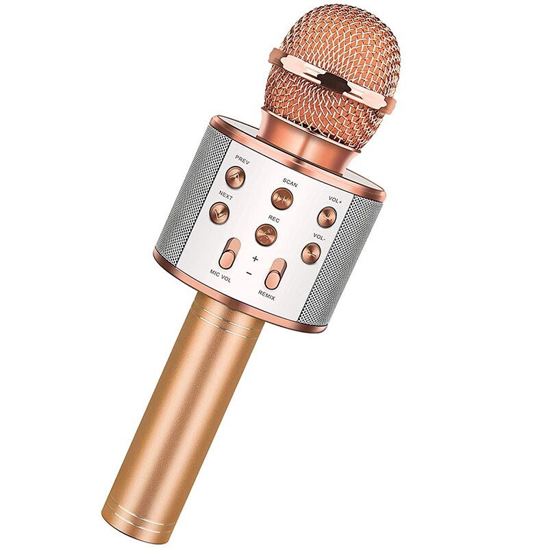 Wireless Bluetooth Handheld Portable Karaoke Microphone Portable Speaker Machine Handheld Home KTV Player Singing Recorder Mic: Size1 Rose Gold