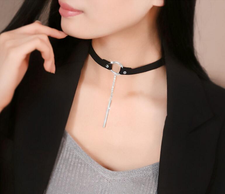 Anhänger Halsband Halskette Schwarz Samt Gürtel Streifen Quaste Ketten Frauen Schmuck Jahrgang Runde Halsband Halskette Kragen Schmuck