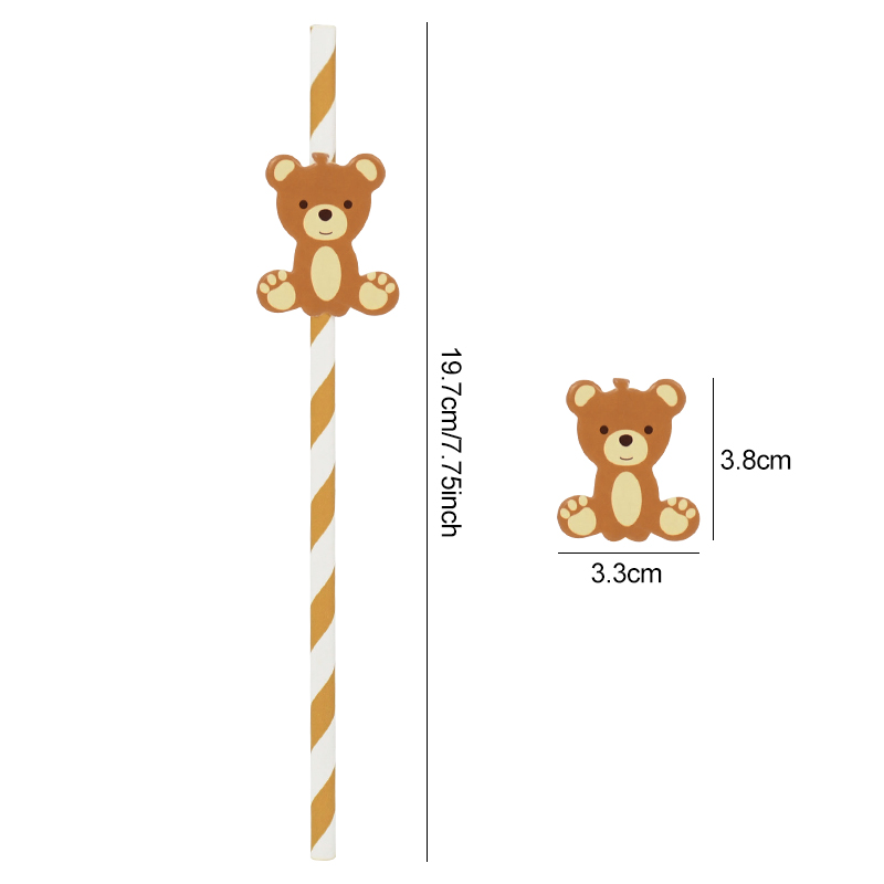 Pailles en papier ours en peluche pour enfants, ours mignon, marron, rose, poulet, paille à boire, anniversaire, fête préChristophe, fournitures de décoration, 20 pièces