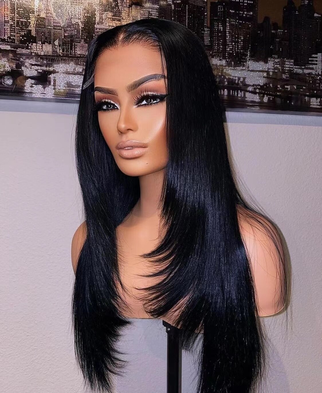 Svipwig – perruque Lace Front Wig synthétique noire, perruque longue et lisse pour femmes, perruques en Fiber résistante à la chaleur pour maquillage