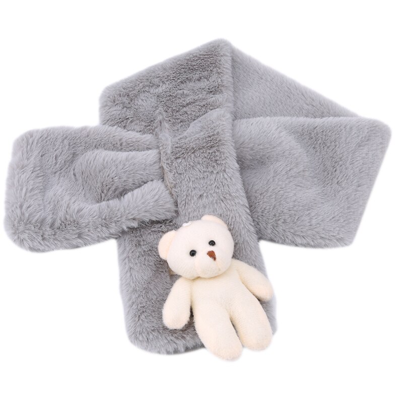 Écharpe en peluche pour enfants, automne et hiver, imitation poils de lapin, couleur pure, pour bébés garçons et filles, petit ours, chaud: Gris