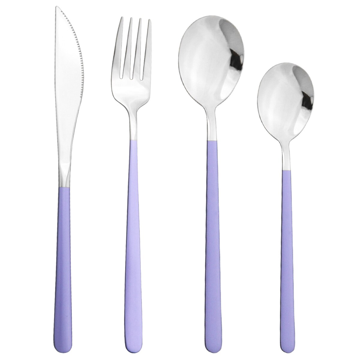 4 -delige paarsgouden serviesset, 18/10 roestvrijstalen besteksets, mes, vork, dessertlepels, bestekset, keukenserviesset: Paars zilver