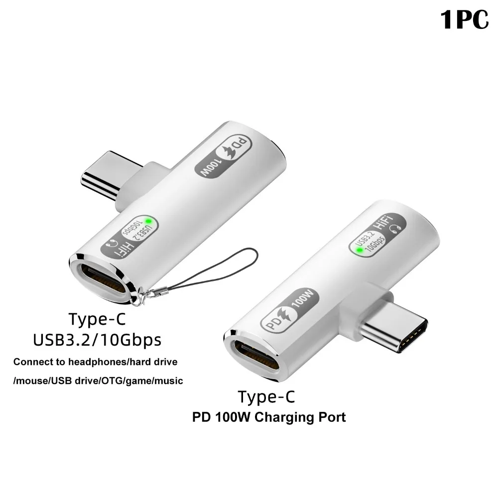 2 in 1 Typ C auf USB-C Kopfhörer Audio Ladegerät Adapter Splitter Konverter Typ-C + PD/QC Laden 100 W 2-in-1 Adapter: WEISS