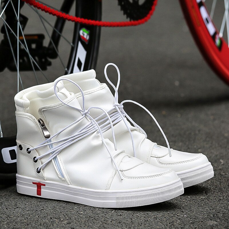Taniec Hip Hop mężczyźni miękkie skórzane białe buty moda wysokie góry mężczyźni obuwie oddychające krzyż wiązane zachodnie buty czarne