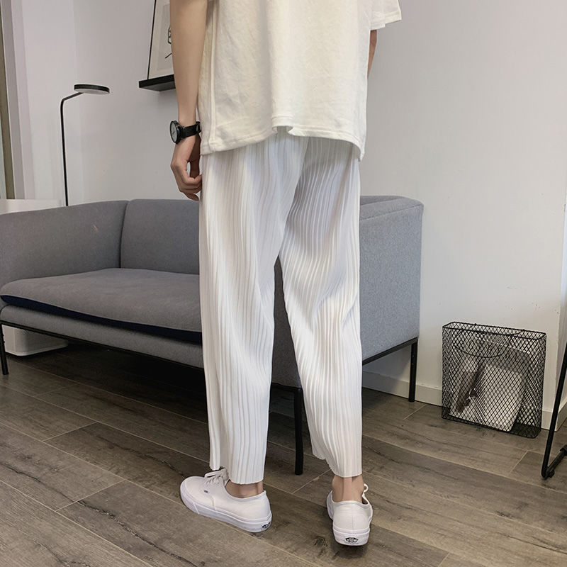 Sommer plisserede bukser herre ensfarvede lige bukser herre streetwear vilde løse koreanske fritidsbukser herre m -2xl