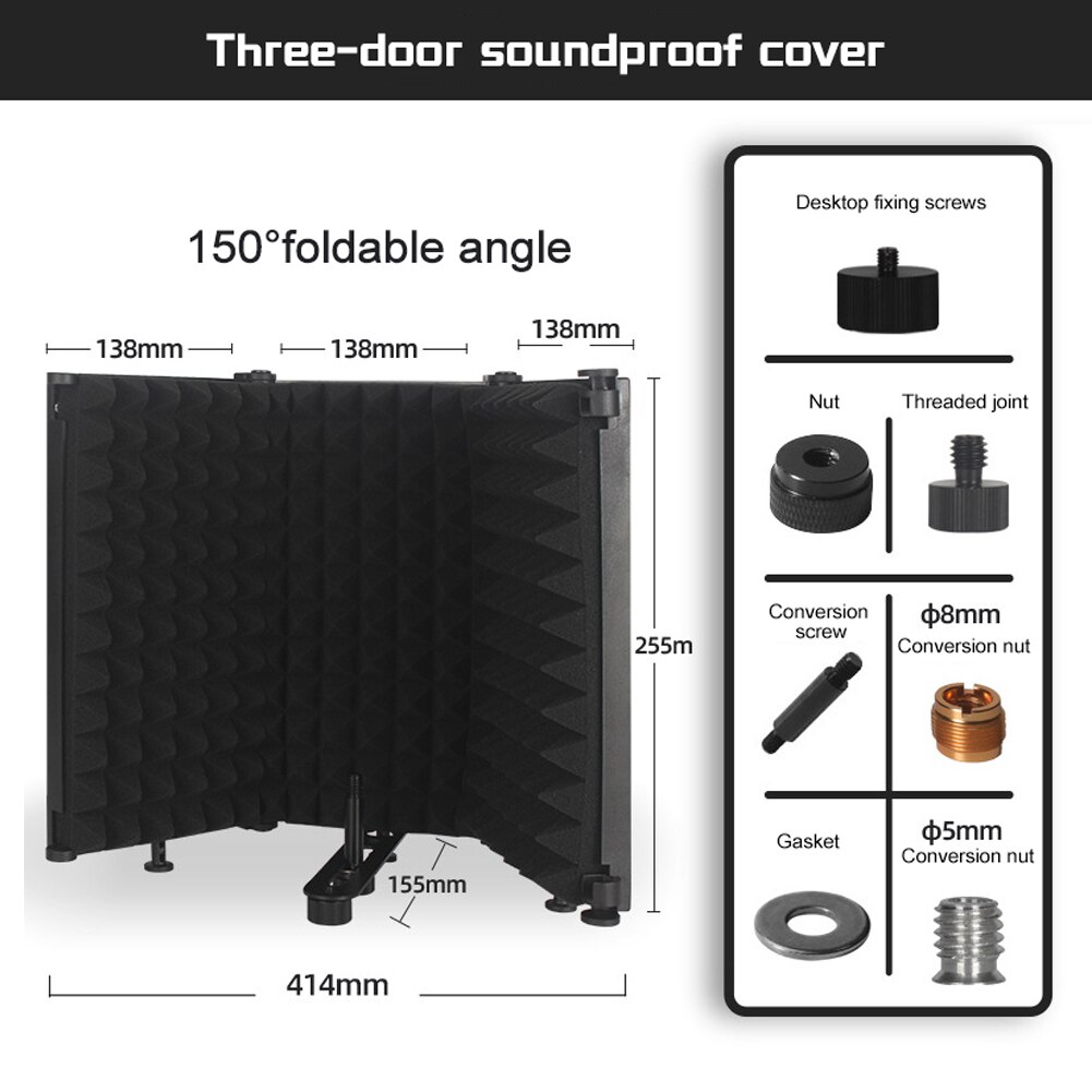 Foldable Adjustable Sound Absorbing Vocal Recording Panel Portable Acoustic Isolation Microphone Shield Sound-proof Plate
