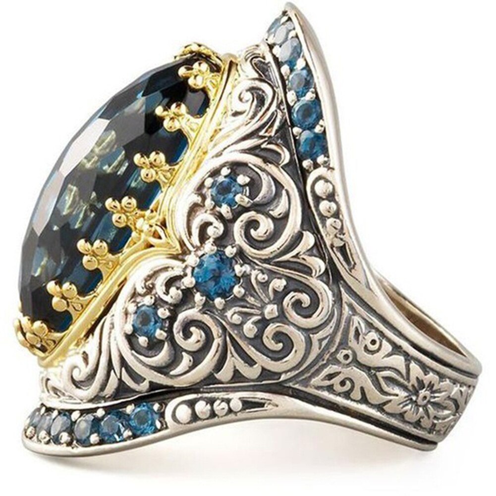 Bague Antique en Zircon bleu pour femmes et hommes, grande bague Boho ovale en cristal autrichien, bijoux de fête de mariage