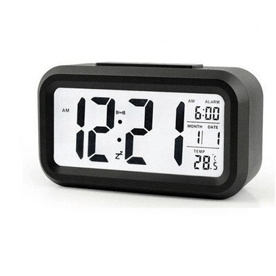 Ledet digitalt vækkeur baggrundslys snooze lydløs kalender desktop elektronisk bcaklight bordure desktop ur: Sort