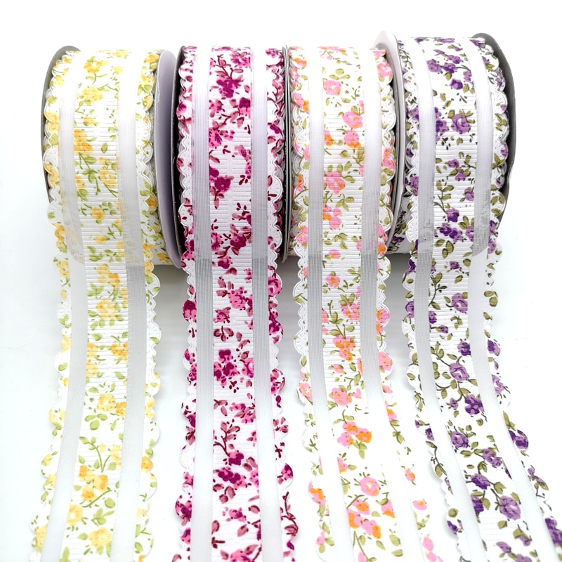 Cinta de Organza con encaje para envolver el pelo, lazo para boda, , , bricolaje, Navidad, 5 yardas, 38mm
