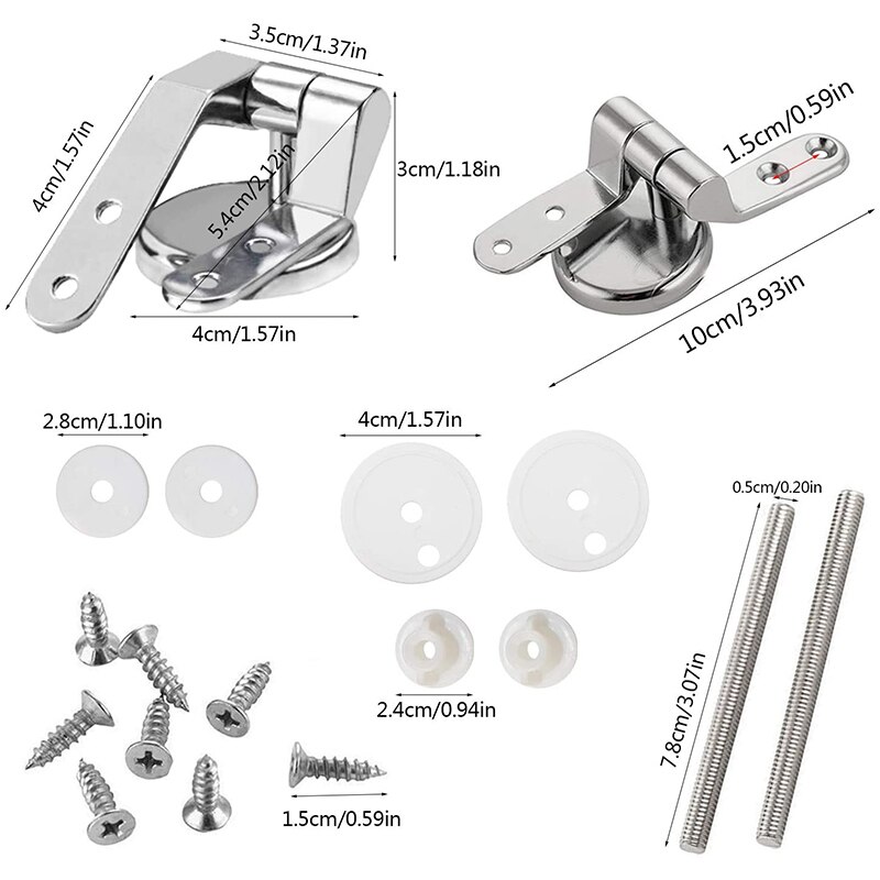 2 Pair of Toilet Seat Hinges Fittings Replacement Hinges and Fixtures Fittings for Wooden Resin Toilet Seats