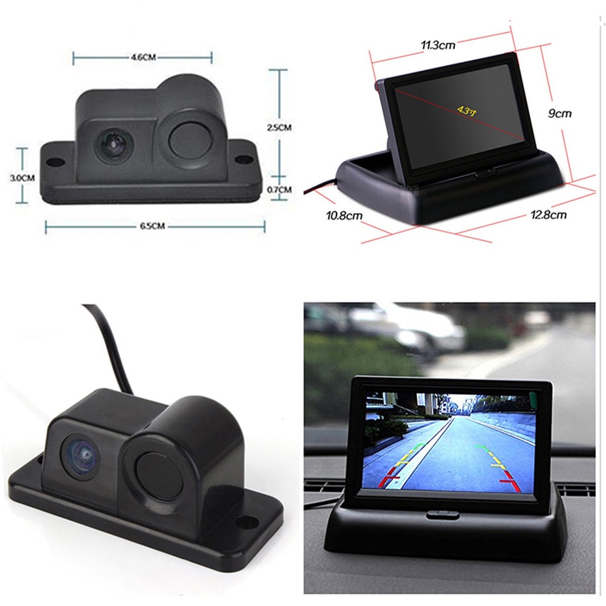 3 In 1 4.3 Inch Vouwen TFT LCD Auto Monitor met Video Parkeerhulp Sensor Backup Radar Omkeren Parking Rear view Camera