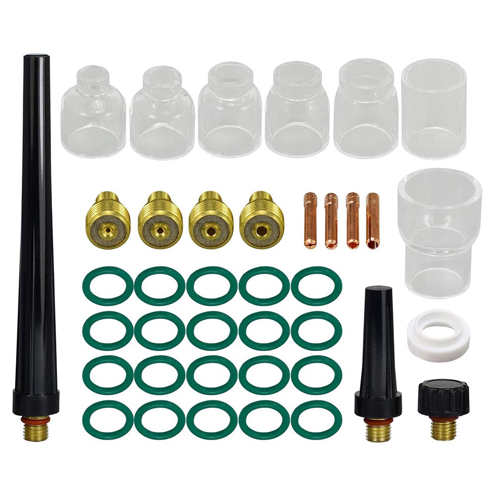 9pcs TIG Gas Lens Collets Body Pyrex Glass Cup TIG Insulators Cup Gaskets，Medium Back Cup Assorted kit TIG Welding Torch: Assorted Kit 39pcs