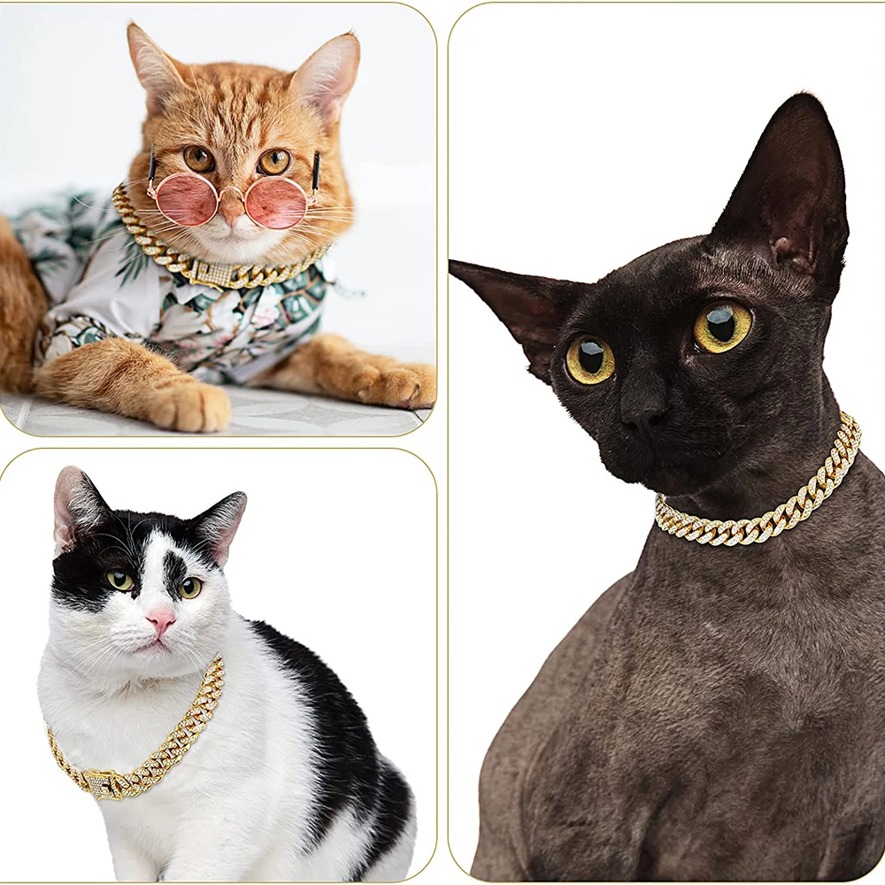 Strass Hond Ketting Kraag Metaal Sterk Goud Cubaanse Link Hond Ketting Luxe Diamant Puppy Kat Kraag Hond Sieraden Accessoires