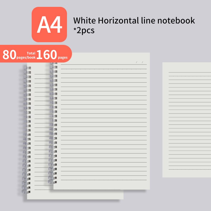 M&amp;G A4/A5/B5/A6 PP Double Spiral Notebook Checkered/Cornell/Horizontal Line/Blank Notepad Pocketbook Journal Diary Drawing: W-A4 Horiz-line 2PCS