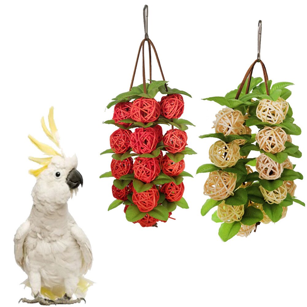 20cm Hanging Rattan Balls Toys Bird Interactive Bite Chew Toys For Parakeet Budgie Accessories Bird Playing Toys