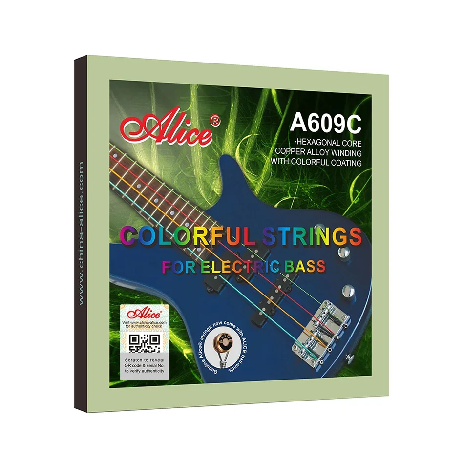 Alice A609C Bunte beschichtete E-Bass-Saiten aus Kupferlegierung, sechseckiger Kern aus Kohlenstoffstahl, 4-Saiter, leicht, 40–95