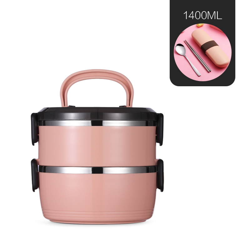 Tragbare Schule Dicht Thermische Lunchbox Für freundlicher Büro Picknick Große Lebensmittel Container einstellen Edelstahl Bento Boxs Japanischen: 2 Schicht Rosa