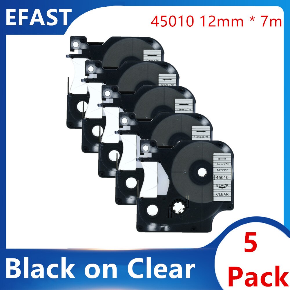 5 paquete de 12mm 45010 negro en transparente dymo Compatible D1 cintas 45010 cinta de cassette para Administrador de etiquetas Dymo 160 LM 280 Etiqueta de