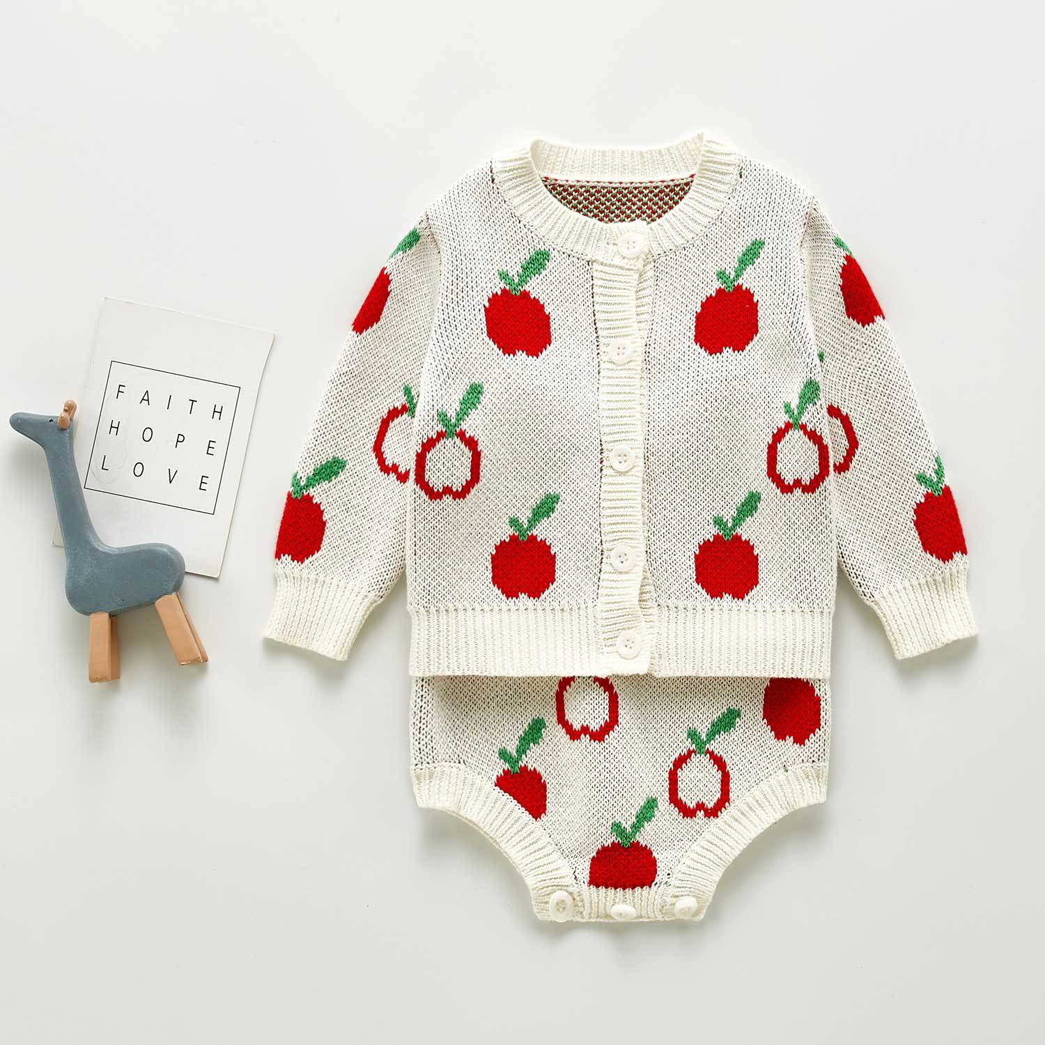 Herfst Baby Meisjes Trui Pakken Apple Print Jas + Jumpsuit Baby Gebreide Bodysuit Baby Meisje Kleding Kinderen Gebreide Set