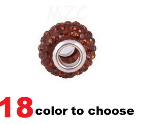 Mieszane białe gorące 14MM 50 sztuk/partia żywica Rhinestone posrebrzane rdzeń Big Hole kryształowe koraliki europejskie n4254 dopasowane bransoletki z charmsami.: 10