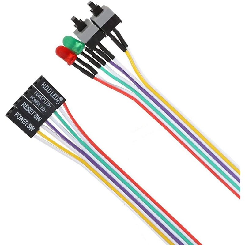 Atx-computergehäuse-ein-/ausschalterkabel mit 2 leds (rot/grün), kabel für die frontblende (,65cm stück)