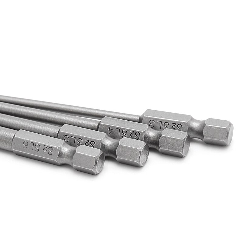 4Pcs 100mm Slotted Screwdriver Bit 3mm-6mm S2 Magnetic Flat Head 1/4" Hex Shank 77UC