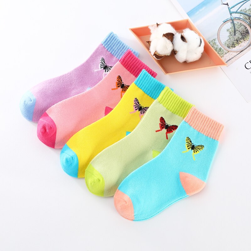 Spring Autumn Girls Socks Butterfly Cotton Candy Colors Socks For Girls 1- 16 Year Kids Socks 5 pairs/lot
