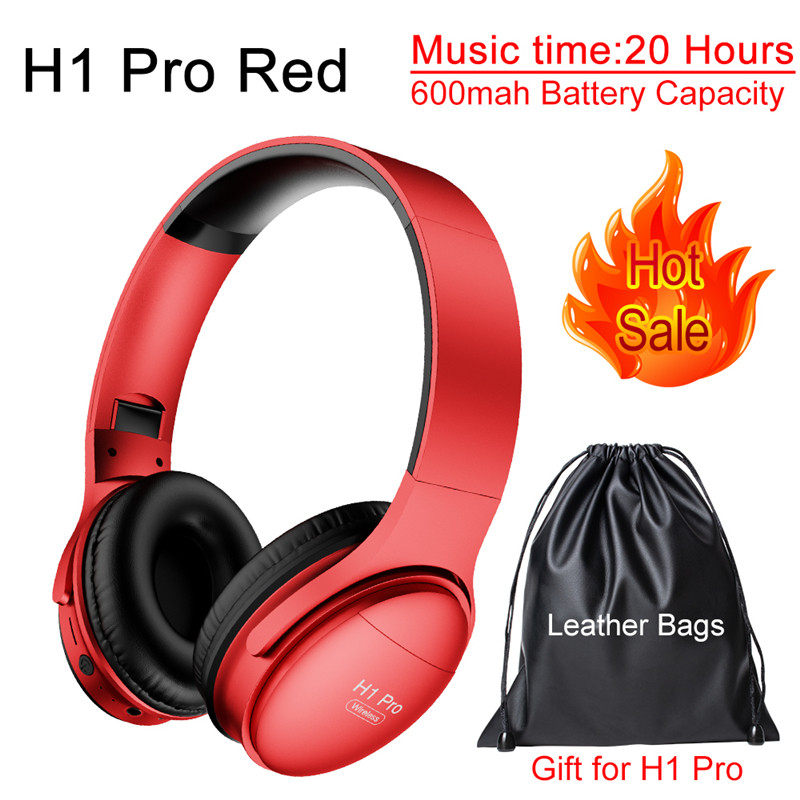 AWI H1 Bluetooth Headphones Wireless Headset Stereo Over-ear Noise Canceling Earphone Gaming Headset with Mic Support TF Card: H1 Pro Red