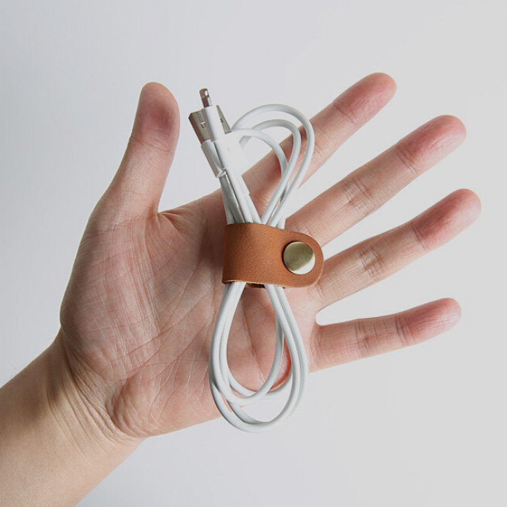 1 stk 8*2cm headset øretelefon ledning bærbar usb kabel ledning læder vikler hovedtelefon sag koreansk desk manager