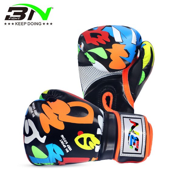 BN nuevos niños Graffiti serie casco boxeo guantes de Kick Boxing niños cabeza guardia Taekwondo niños niñas equipo de entrenamiento: black-Boxing gloves