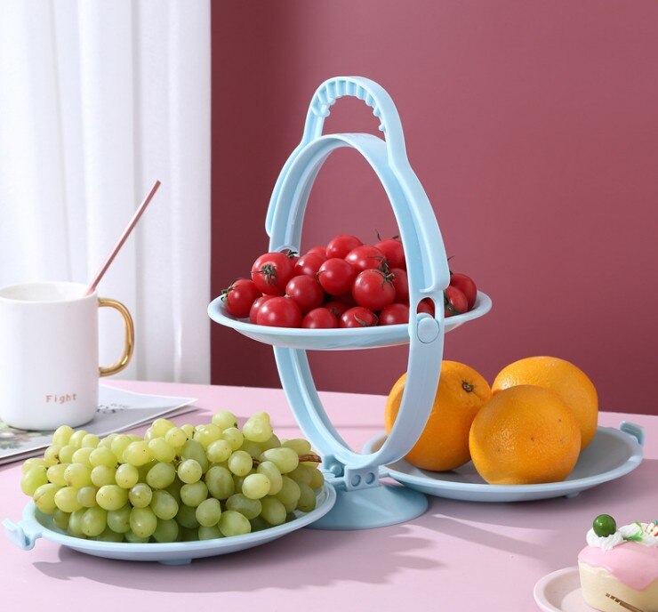 3 Colors Folding Fruit Plate Double-Layer Smiley Vertical Modern Creativity Portable Display Stand