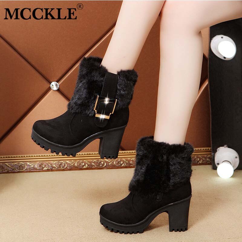 Dames enkellaarsjes winter hoge hakken zachte warme schoenen rits platform dames pumps antislip dames laarzen sneeuwlaarzen
