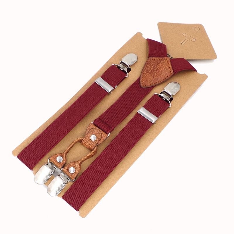Kids Suspenders 4 Clips Leather Braces Kids Suspensorio Elastic Adjustable Tirantes Bretelles 2.5*75cm: Red