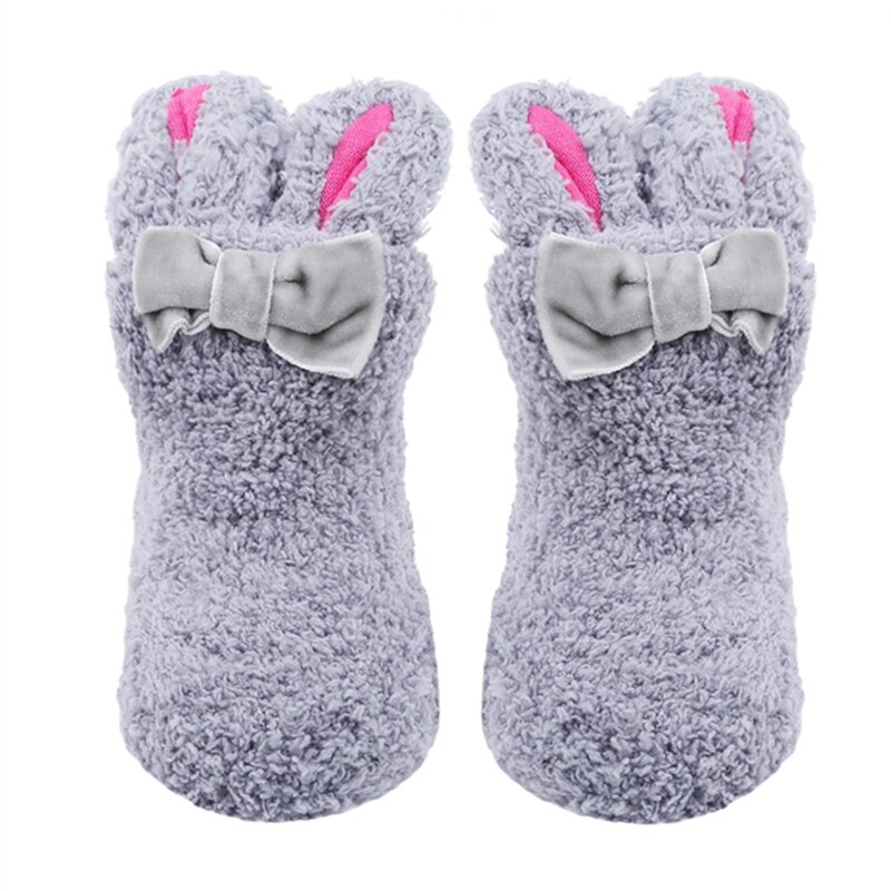 Schöne Baby Jungen Mädchen Infant Winter Korallen Fleece Cartoon Socken Warme Anti Slip Boden Socken Kinder Socken Grau, rosa, Weiß Unisex: gray / S