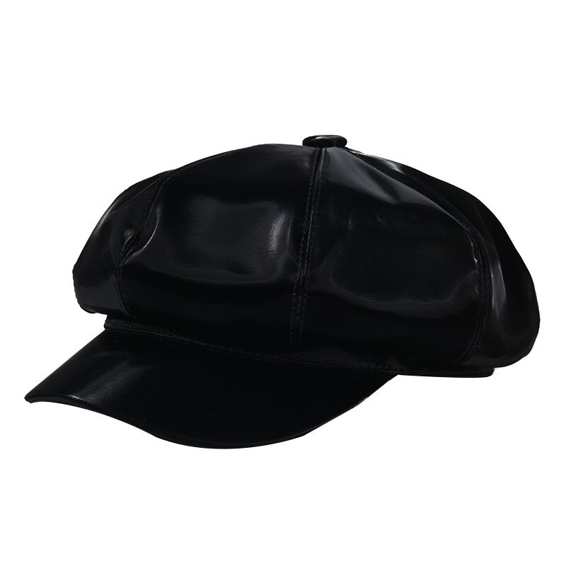 Gorro octogonal de cuero BUTTERMERE, Boina de hiedra plana sólida para mujer, gorra amarilla Newsboy , nuevos sombreros de invierno Vintage para mujer Duckbill: black