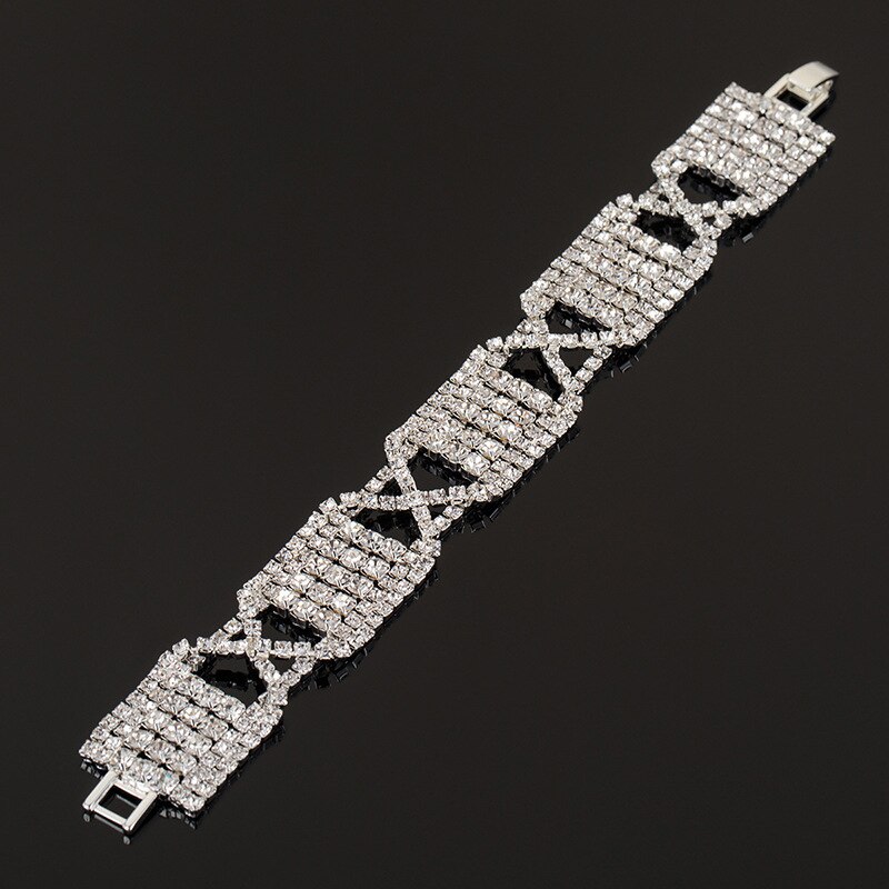 Tissage coréen classique personnalité sauvage à la femme mélange et match plein cristal bracelet 133: Plaqué Argent