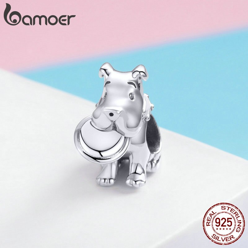 BAMOER Vendita Calda 925 sterlina d'argento Gioco Piatto con cagnolino Animale Fascino Dei Branelli misura il Braccialetto di Fascino Gioielli FAI DA TE Accessori SCC951