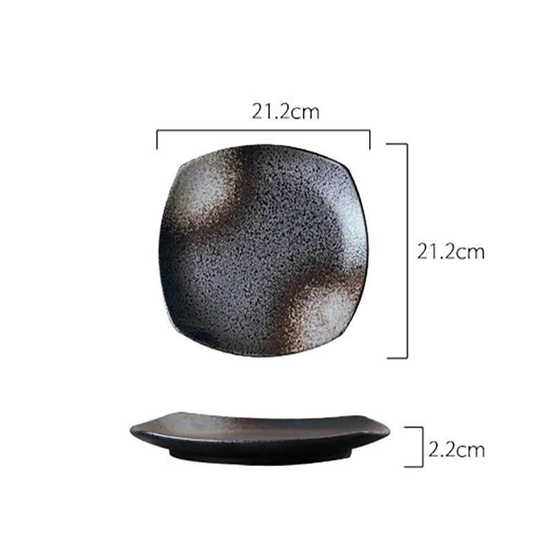 FANCITY Four ceramic plates, color glazed flat plate, dish plate, breakfast plate, personality porcelain plate.