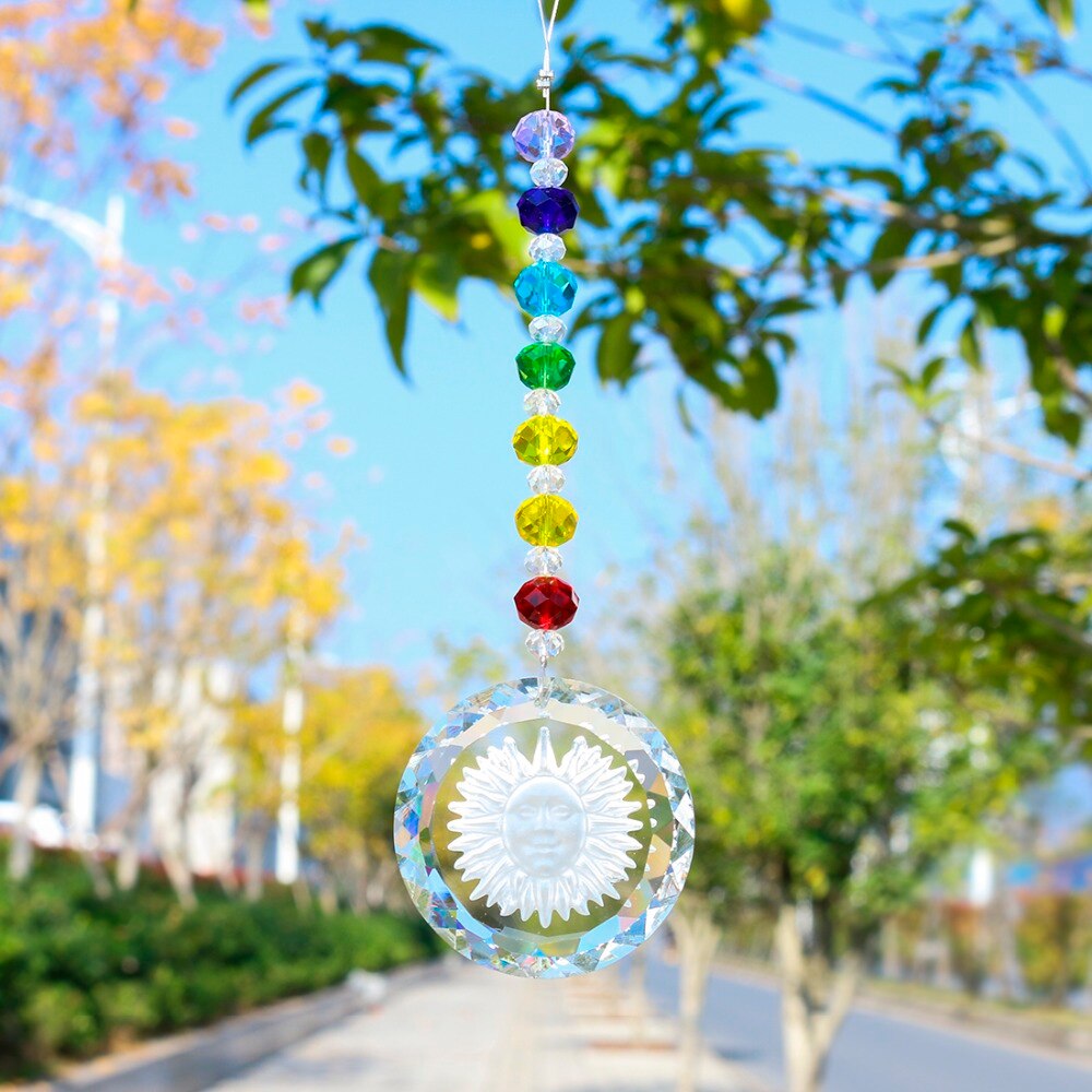 3 Stks/set Chakra Suncatcher Met Zonnebloem Hanger Regenboog Opknoping Crystal Zon Catcher Voor Raam Home Tuin Decoratie