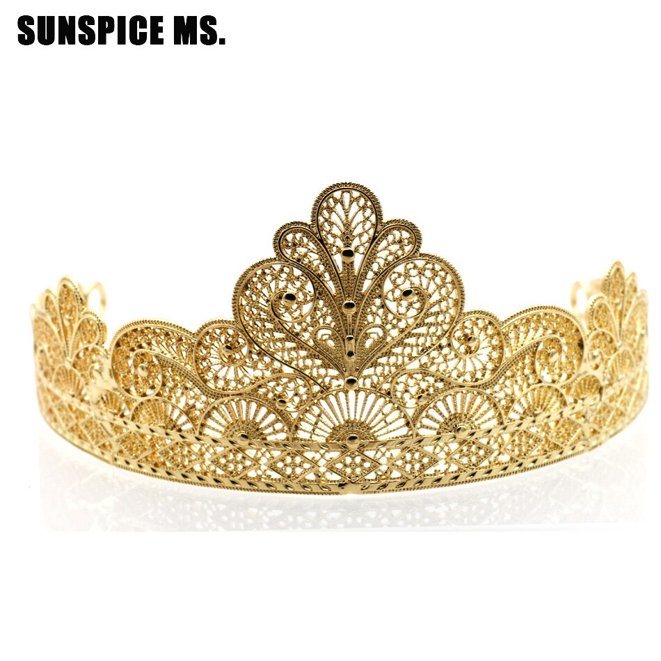 Bridal Crown Tiara - Gold Flower Rhinestone - Women's Wedding Hair Jewelry - Vintage Antique Ethnic Style: TL228GOLD