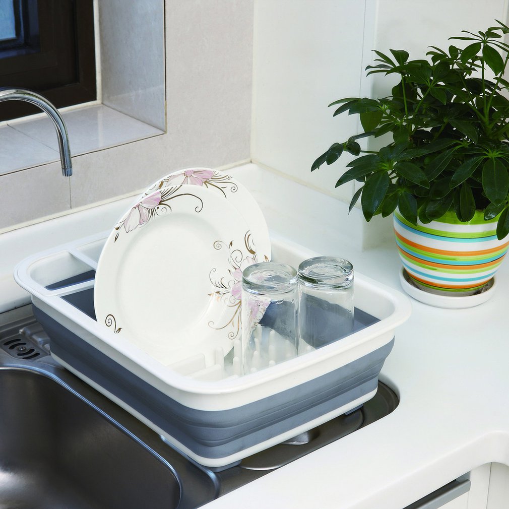 Foldable Collapsible Washing Up Bowl Dish Drainer Draining Folding Water Reusable Camping Kitchen Useful Tools