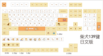 1 set Shiba Inu Theme keycaps for MX switch mechanical keyboard PBT dye subbed key caps XDA profile light-proof 1.5mm: with Japanese