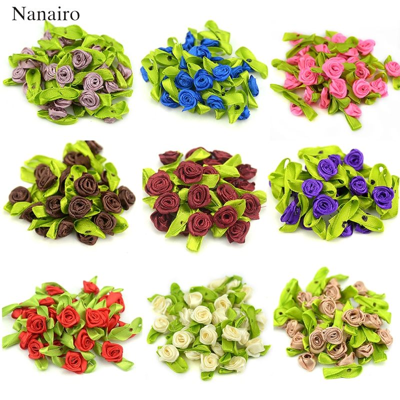 100PCS Artificial Mini Silk Rosettes Fabric Flowers Heads Making Handmade Satin Ribbon Roses DIY Craft For Wedding Decoration