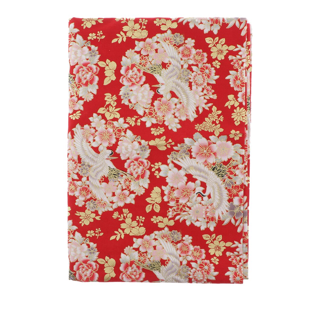 Cotton Quilting Patchwork Fabric Bronzing Crane &amp; Floral Pattern 59" Wide: Peach Blossom Red