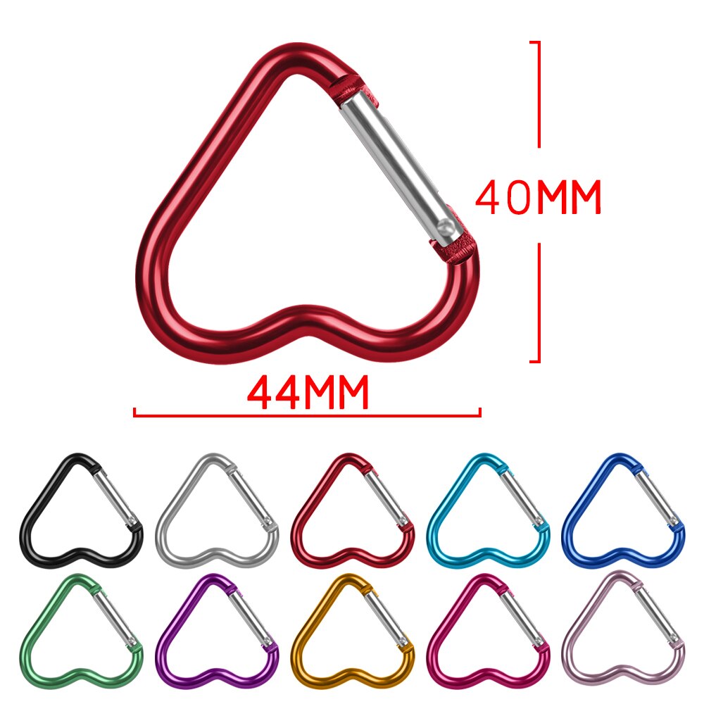 3pcs/set Heart-shaped Aluminum Carabiner Key Chain Clip Outdoor Keyring Hook Water Bottle Hanging Buckle Travel Kit Accessories