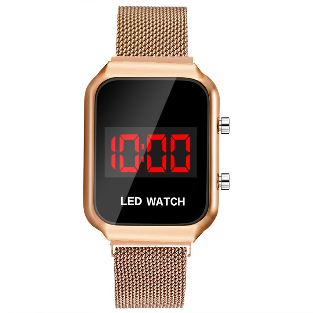 Reloj Digital deportivo cuadrado con personalidad para estudiantes , reloj de aleación con hebilla magnética para hombres y mujeres, relojes para parejas: rose gold